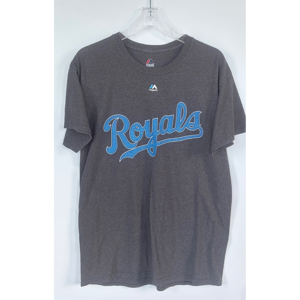 Majestic MLB Kansas City Royals T Shirt Men Large Gray Blue Graphic Baseball Tee
